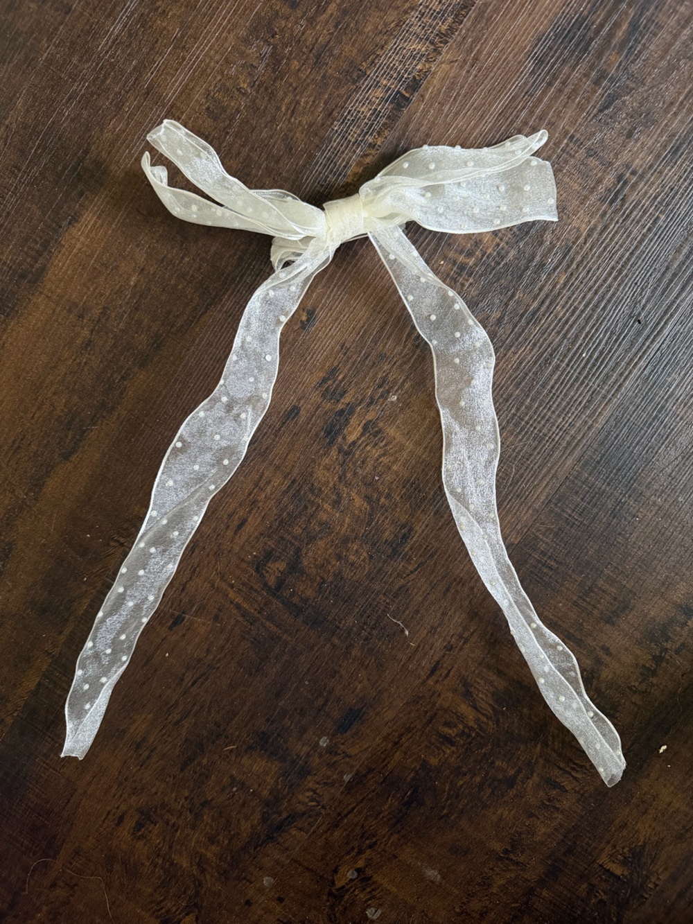 Sheer Ivory Polka Dot Decorative Ribbon Hair Bow and pearls